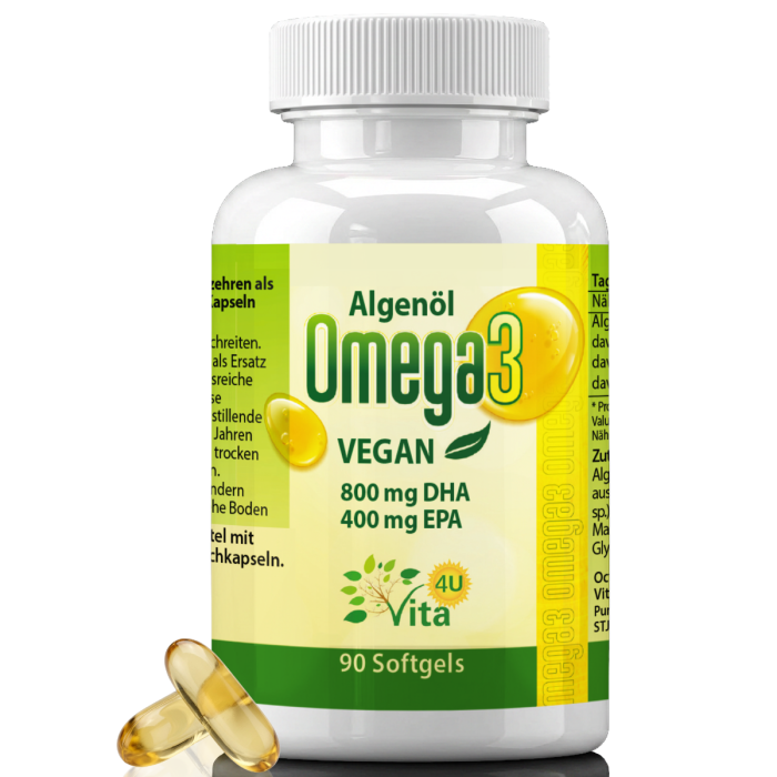 Veganes Omega-3 Algenöl 1000 mg mit 400 mg DHA und 200 mg EPA Veganes Omega-3 Algenöl 1000 mg mit 400 mg DHA und 200 mg EPA